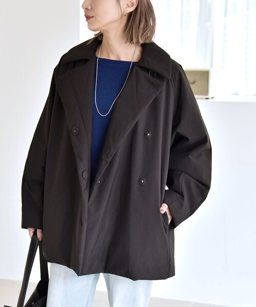 新品　タグ付きquaranciel 中綿 テーラード ミドル Wボタン quaranciel コート アウター quaranciel:「撥水加工」中綿 テーラード