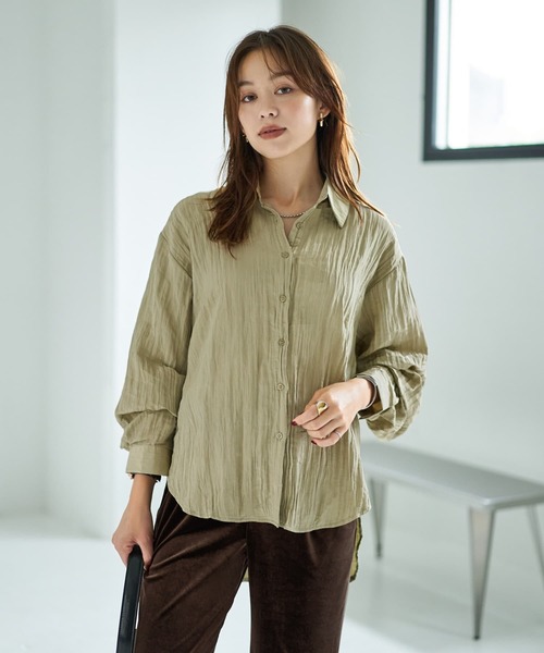 STYLE DELI（スタイルデリ） ブラウス シャツ シワ加工グロッシー