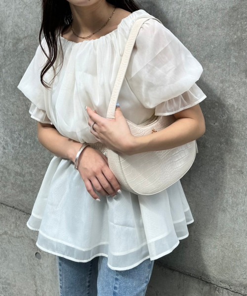 「one after another NICE CLAUP」 半袖ブラウス FREE アイボリー レディース_画像7