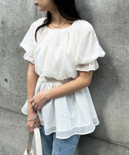 「one after another NICE CLAUP」 半袖ブラウス FREE アイボリー レディース_画像8
