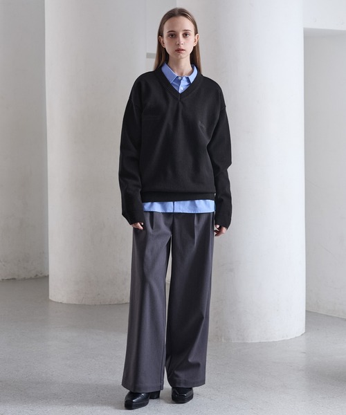 【CLEL】 ベーシック 刺繍Vネックニット Sサイズ CLEL（クレイル） セーター ニット 「CLEL」Basic Embroidered V-Neck