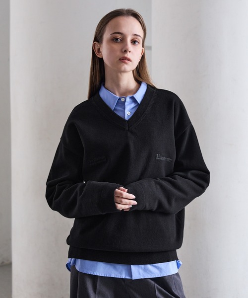 【CLEL】 ベーシック 刺繍Vネックニット Sサイズ CLEL（クレイル） セーター ニット 「CLEL」Basic Embroidered V-Neck