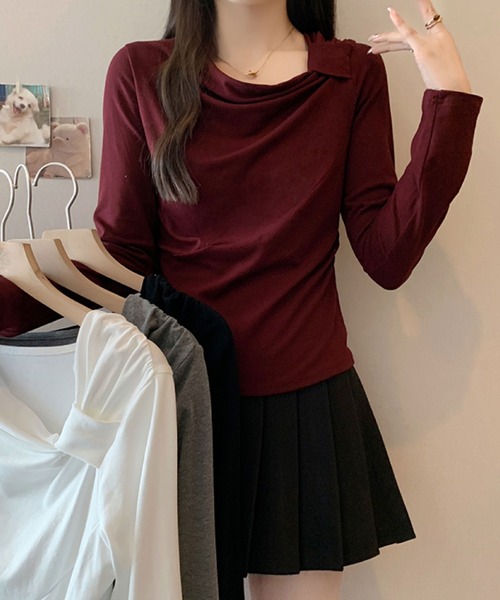 2ly2 tシャツ ドレープネック リボンデザイン 長袖トップス / ドレープ 