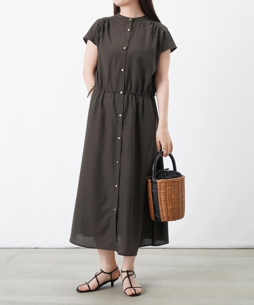 美品】ルネ シャツワンピース レディシャツ ロング丈 フリル&カット
