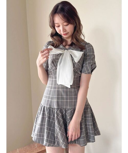 dazzlin（ダズリン） ワンピース 半袖 バルーンチェックミニワンピース