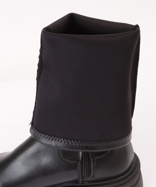 お6☆ Theory ロングブーツ レザー レディース 36.5 グレー Lace Ladies ブーツ レザー調チャンキーヒールロングブーツ