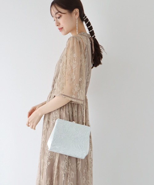 結婚式 パーティドレス くすみブルー Lサイズ クラッチバッグ 小物3点セット クラッチバッグ パーティー レディース 結婚式 お呼ばれ