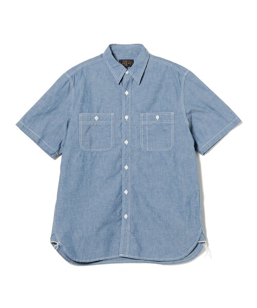 美品 ビームスプラス シャンブレー ショートスリーブ ワークシャツ サックス BEAMS+ シャツ BEAMS PLUS / リネン シャンブレー ショート