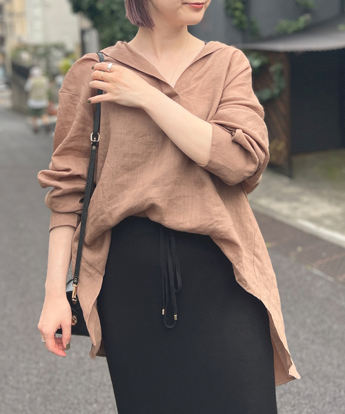Rouge vif（ルージュ ヴィフ） ブラウス シャツ 麻バックスリットV 