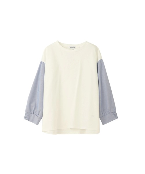 tシャツ 布帛ドッキンク７分袖プルオーバー レディース