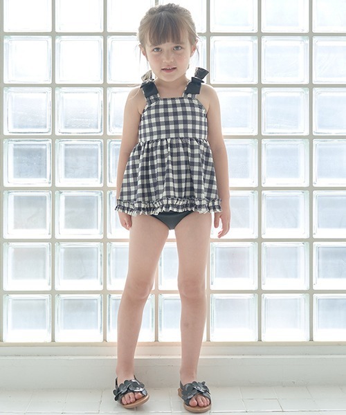 水着 「SWIM」ギンガムチェックフリル付きラウンドヘム