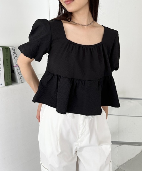 CLEA ブラウス シャツ バックリボンバルーンペプラムブラウス