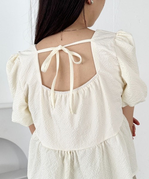 CLEA ブラウス シャツ バックリボンバルーンペプラムブラウス