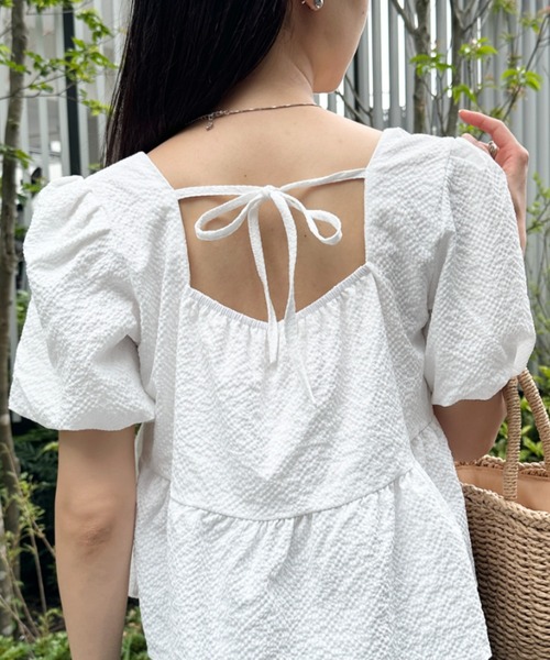 CLEA ブラウス シャツ バックリボンバルーンペプラムブラウス