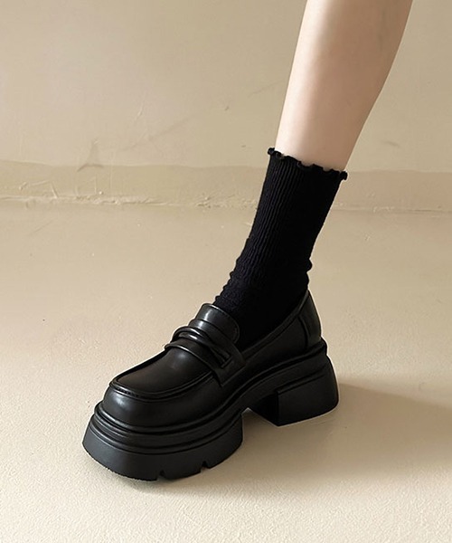 c.u.l ローファー 軽量 レザーライク シンプル 厚底ローファー