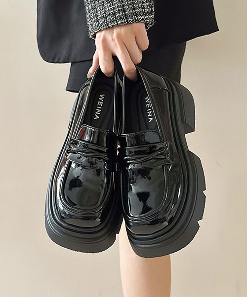 c.u.l ローファー 軽量 レザーライク シンプル 厚底ローファー