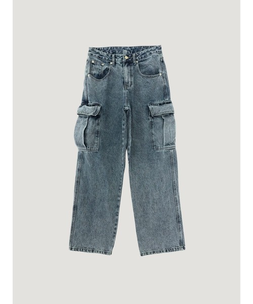 デニム+ジーンズ bargiee DENIM WIDE PANTS Bargiee カーゴパンツ ワイドデニム カーゴパンツ メンズ レディース