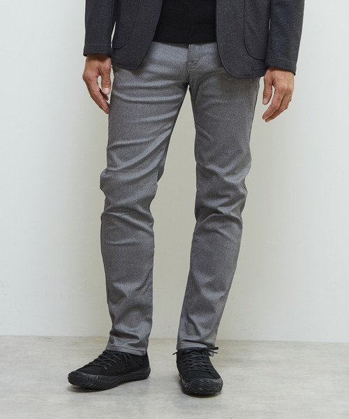 【ライトグレー】逆綾ハイパーストレッチ裏起毛スリムテーパード5ポケットパンツ MEN'S MELROSE パンツ 逆綾ハイパーストレッチ裏起毛スリムテーパード5