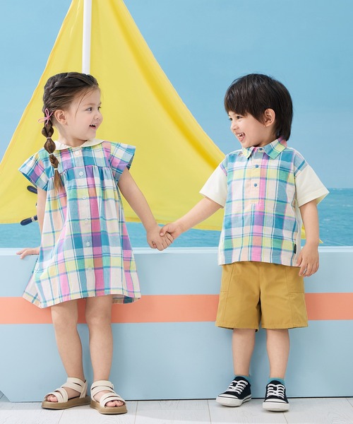 Combi mini ワンピース 半袖前開きオリジナルチェックワンピース
