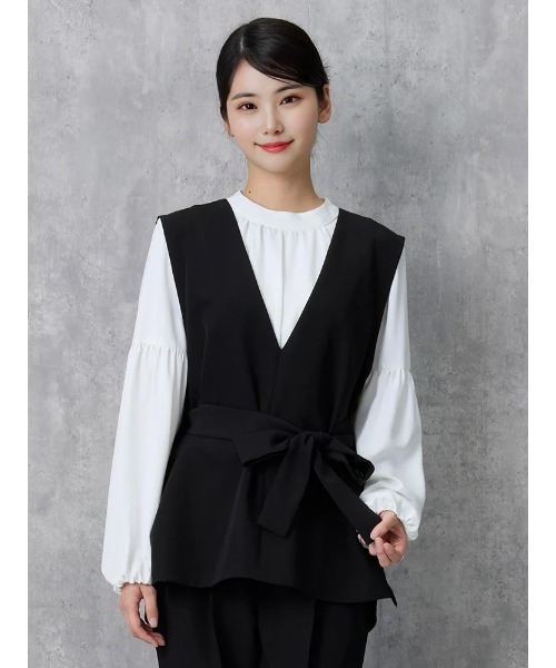【訳あり】 セットアップ 「 ジレ・パンツ・ブラウスの3点セット」ウエスト トップス