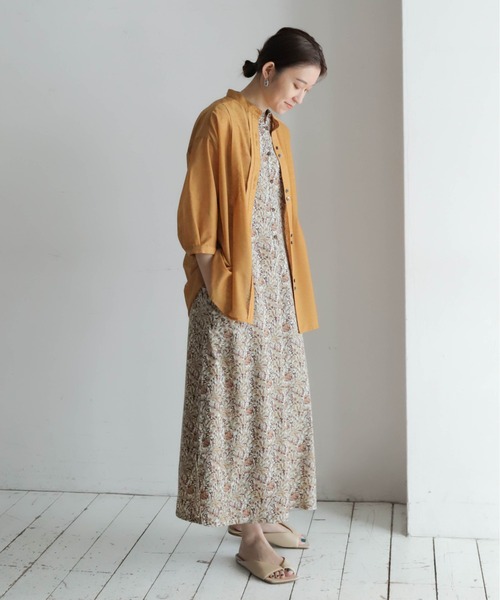 NOMBRE IMPAIR リネン混 ノースリーブ ロングワンピース NOMBRE IMPAIR ワンピース ミドルフラワーPT ノースリワンピース