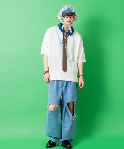 ポロシャツ 半袖 a.p.o.v. オーバーサイズレトロ2トーン切り替え