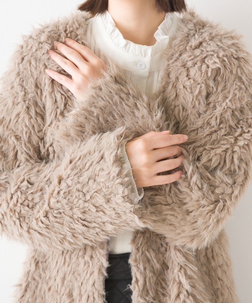 「OMNES」 ノーカラージャケット FREE モカ レディース_画像3