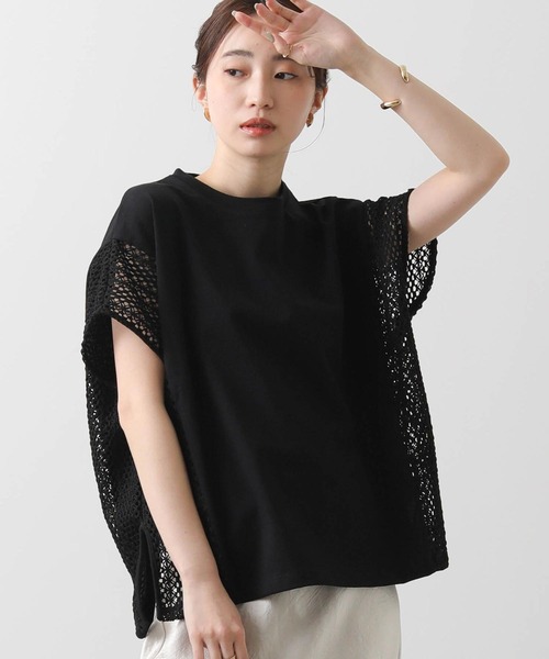tシャツ サイドラッセルレース切替フレンチ レディース