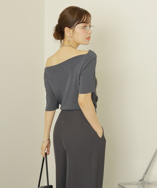 Y’s ワイズ 変形ニットカットソー 黒 アシンメトリー ドレープ 半袖 tシャツ 半袖 asymmetry drape tops /アシンメトリー ドレープ