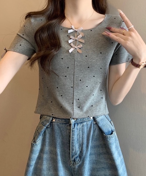 FUNdaysion tシャツ ドットリボントップス レディース : ZOZOTOWN