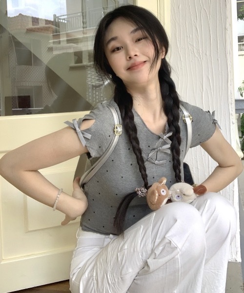 FUNdaysion tシャツ ドットリボントップス レディース