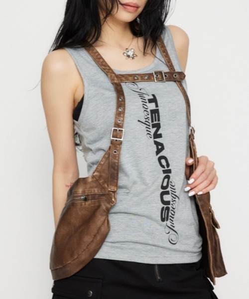 ベスト ジレ ZIP POCKET FAUX LEATHER ベスト レディース