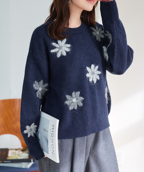KOBE LETTUCE（神戸レタス） ニット セーター フラワー刺繍ふんわり 