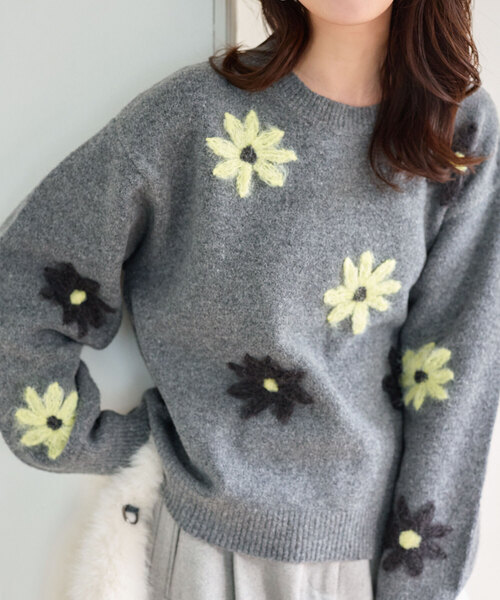 KOBE LETTUCE（神戸レタス） ニット セーター フラワー刺繍ふんわり 