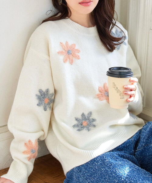 KOBE LETTUCE（神戸レタス） ニット セーター フラワー刺繍ふんわり