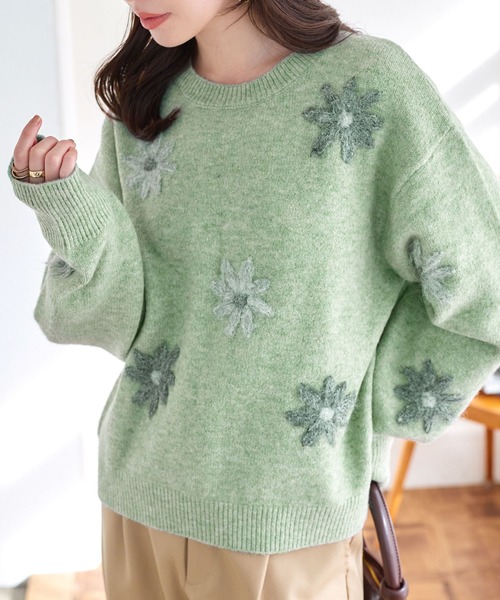 KOBE LETTUCE（神戸レタス） ニット セーター フラワー刺繍ふんわり