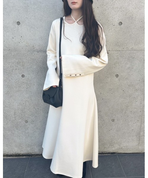 「JUNOAH」 長袖ワンピース MEDIUM アイボリー レディース_画像5