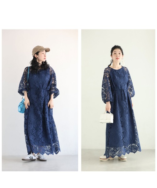 ＊2Way＊プラージュ 総レース ロングカーディガン ワンピース 総柄 紺 モヘヤタッチ 2WAYロングカーディガンワンピース｜AJUGA.（アジュガ
