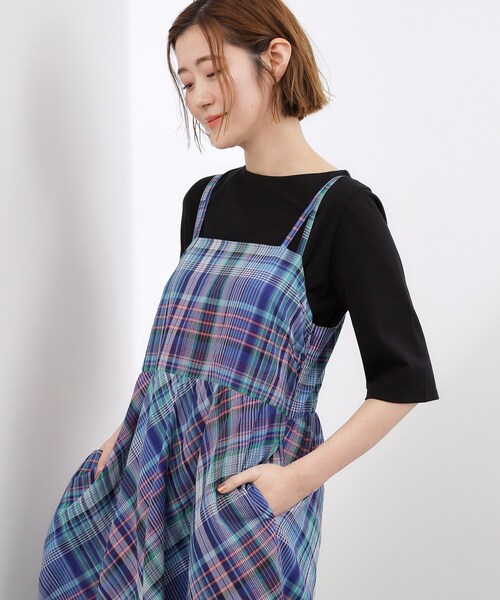 ワンピース 「貴島明日香さん着用」夏を楽しむ一枚、マドラスチェックキャミワンピースの画像