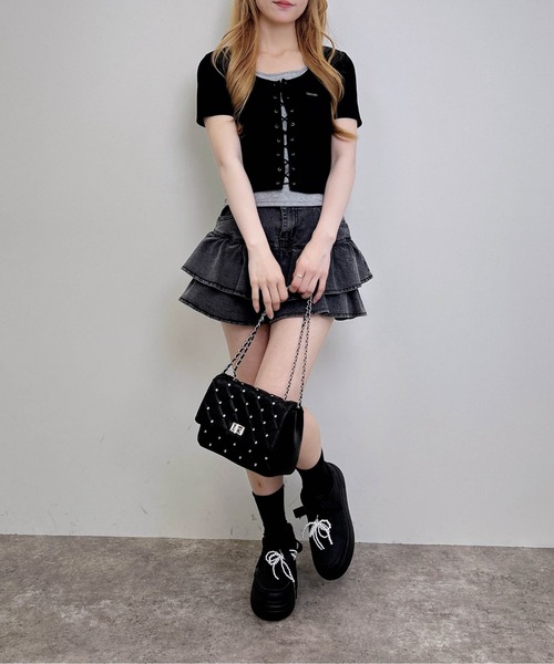 INGNI（イング） tシャツ キャミレイヤード風リブレースアップ半袖