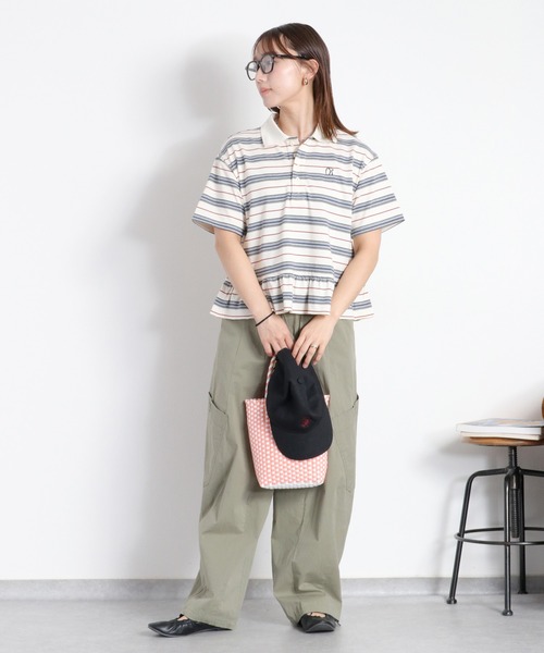 cepo（セポ） tシャツ 半袖 マルチボーダーポロフリルシャツ