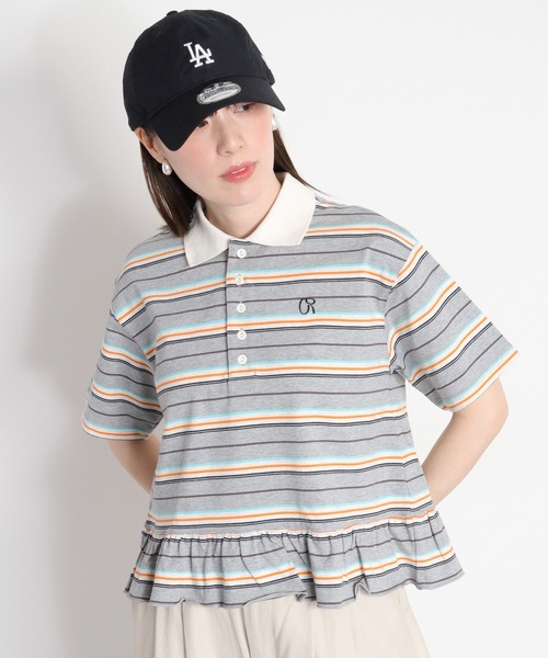 cepo（セポ） tシャツ 半袖 マルチボーダーポロフリルシャツ