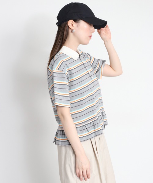 cepo（セポ） tシャツ 半袖 マルチボーダーポロフリルシャツ