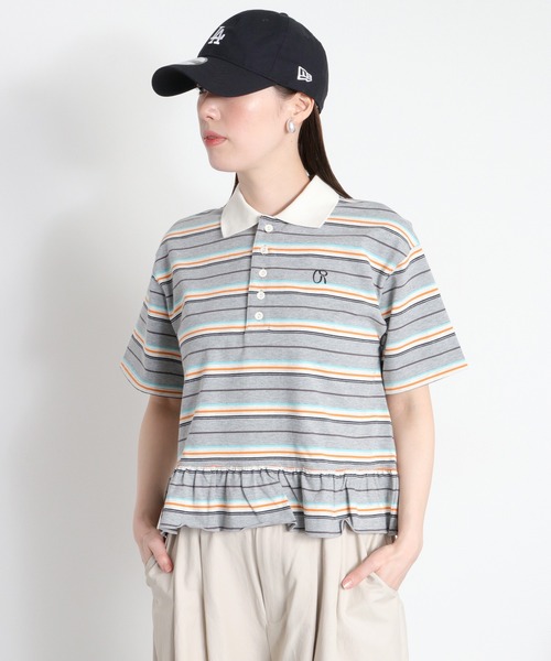 cepo（セポ） tシャツ 半袖 マルチボーダーポロフリルシャツ