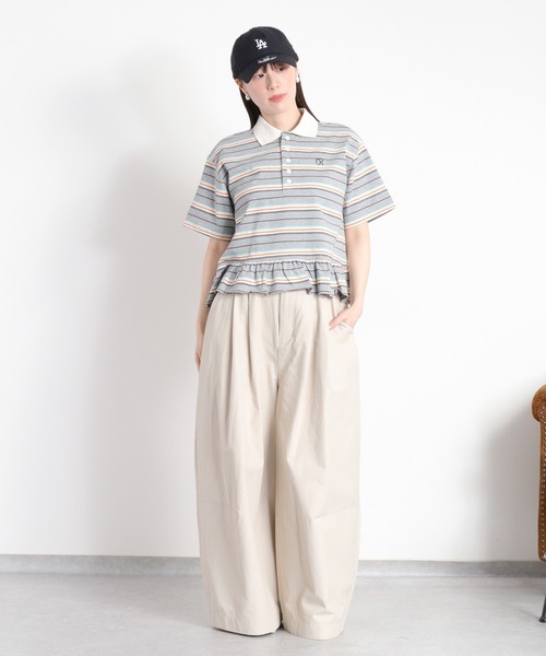 cepo（セポ） tシャツ 半袖 マルチボーダーポロフリルシャツ