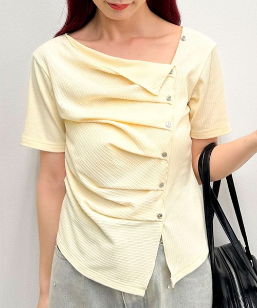 archives（アルシーヴ） tシャツ 半袖 「ONかわ」アシメタックボタン