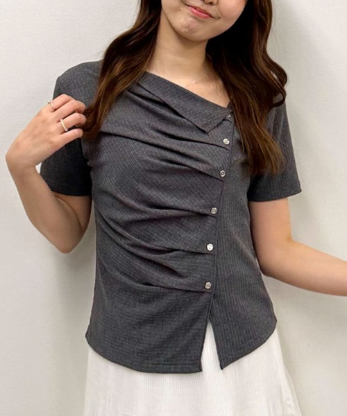 archives（アルシーヴ） tシャツ 半袖 「ONかわ」アシメタックボタン
