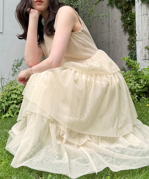 JUNOAH（ジュノア） ワンピース チュールティアードフリルノースリーブ