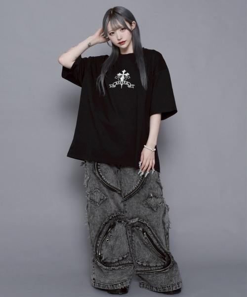 「REFLEM」 半袖Tシャツ FREE ブラック×レッド レディース_画像5