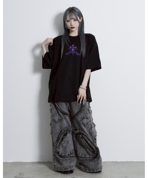 「REFLEM」 半袖Tシャツ FREE ブラック×レッド レディース_画像6